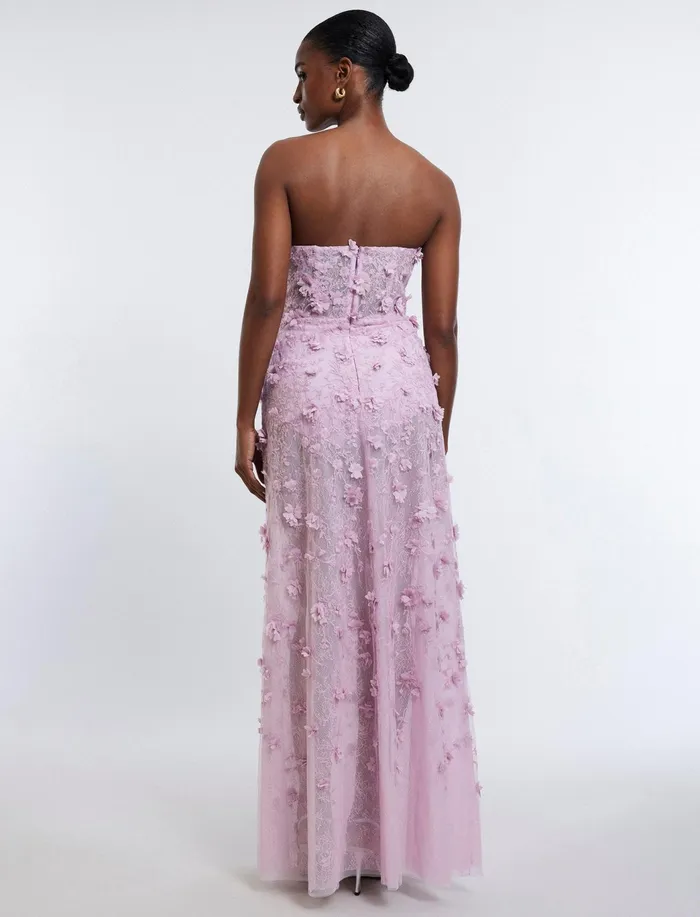 Women Dresses BCBG Poppy Strapless Floral Appliqu Gown Fragrant Lilac