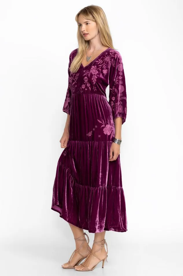 Women Dresses Johnny Was VELVET DOLMAN TIERED DRESS Sugar Plum Women Dresses Johnny Was VELVET DOLMAN TIERED DRESS Sugar Plum