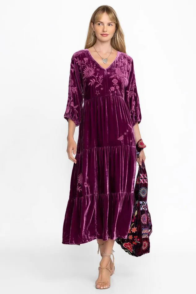 Women Dresses Johnny Was VELVET DOLMAN TIERED DRESS Sugar Plum Women Dresses Johnny Was VELVET DOLMAN TIERED DRESS Sugar Plum