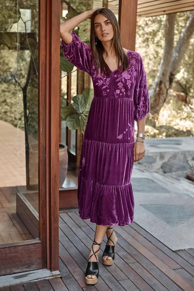 Women Dresses Johnny Was VELVET DOLMAN TIERED DRESS Sugar Plum Women Dresses Johnny Was VELVET DOLMAN TIERED DRESS Sugar Plum