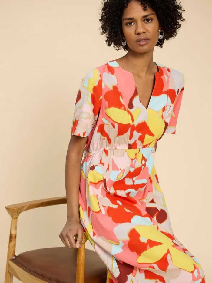 Women DRESSES White Stuff Jamie Linen Blend Dress Orange Print Women DRESSES White Stuff Jamie Linen Blend Dress Orange Print
