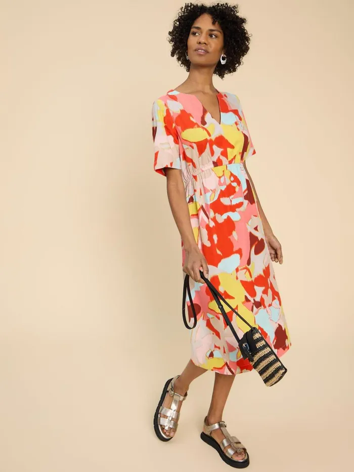 Women DRESSES White Stuff Jamie Linen Blend Dress Orange Print Women DRESSES White Stuff Jamie Linen Blend Dress Orange Print