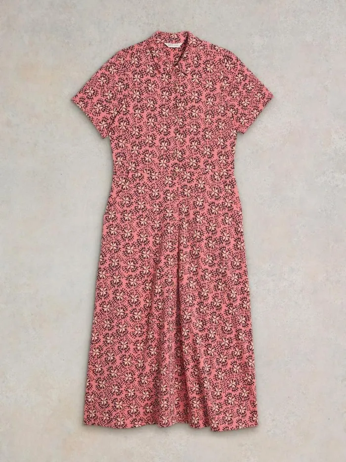 Women DRESSES White Stuff Rua Jersey Shirt Midi Dress Pink Print Women DRESSES White Stuff Rua Jersey Shirt Midi Dress Pink Print