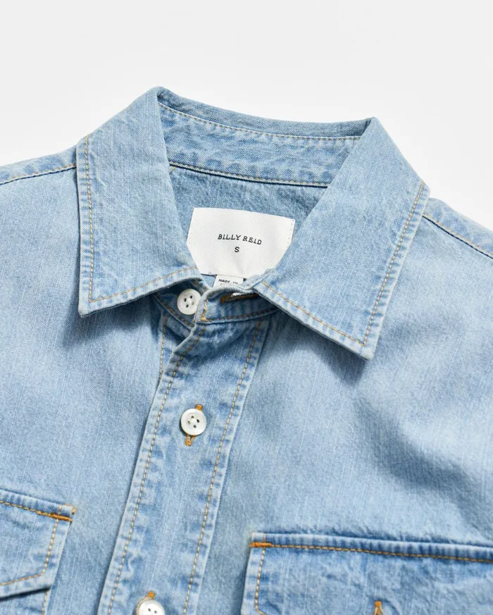 Women Embellished Denim Shirt Washed Denim Billy Reid Tops