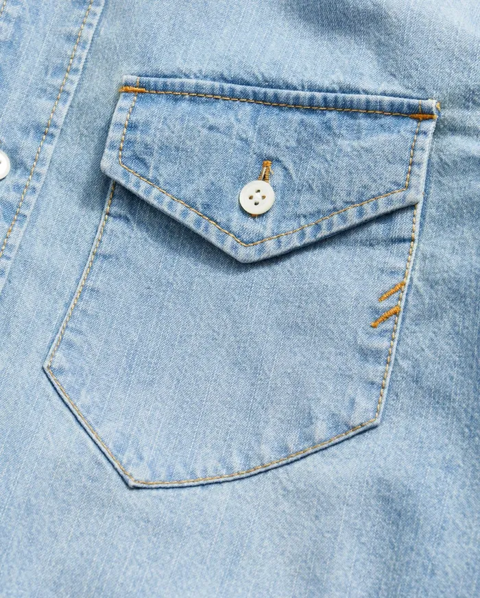 Women Embellished Denim Shirt Washed Denim Billy Reid Tops