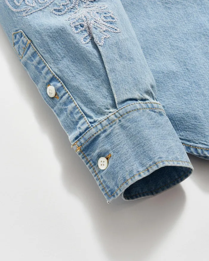Women Embellished Denim Shirt Washed Denim Billy Reid Tops