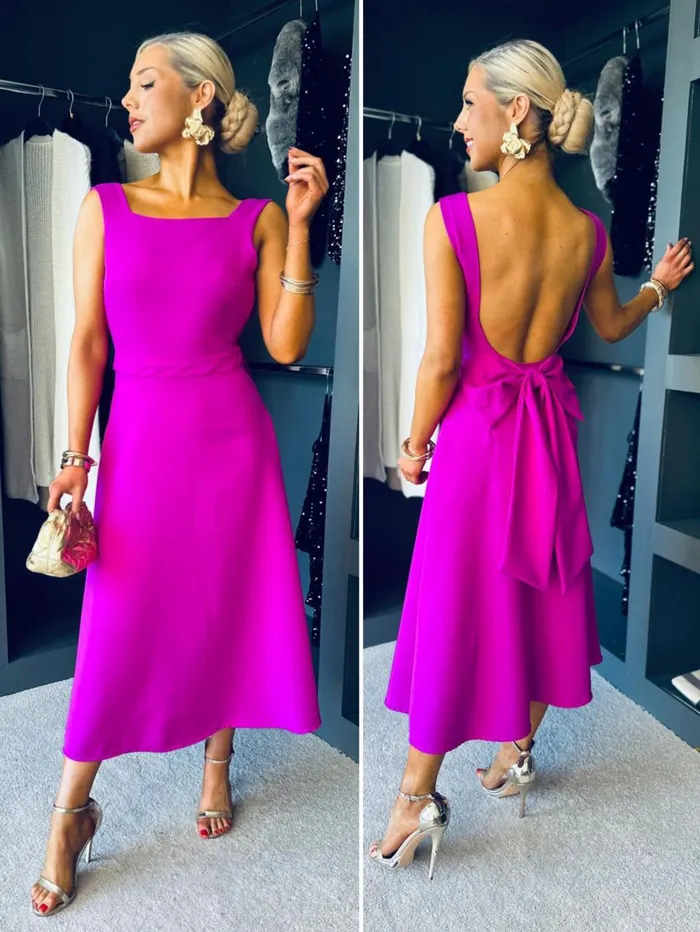 Women Evening Dress Canella Lane Antoinette Bow Detail Midi Dress Orchid