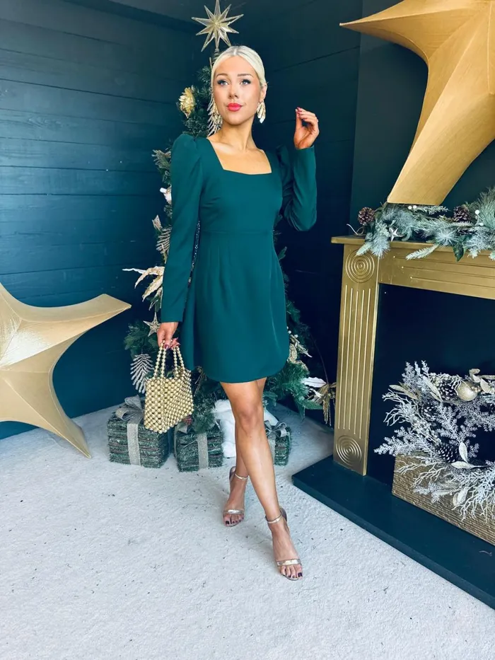 Women Evening Dress Canella Lane Emily Sequin Bow Mini Dress Forest