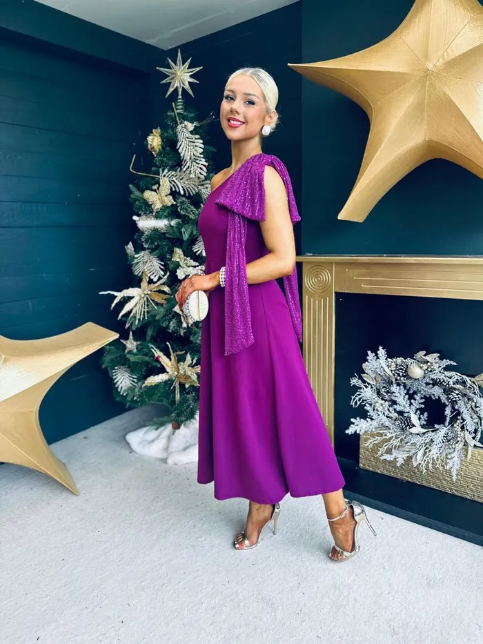 Women Evening Dress Canella Lane Hailey Sequin Bow Detail Dress Plum