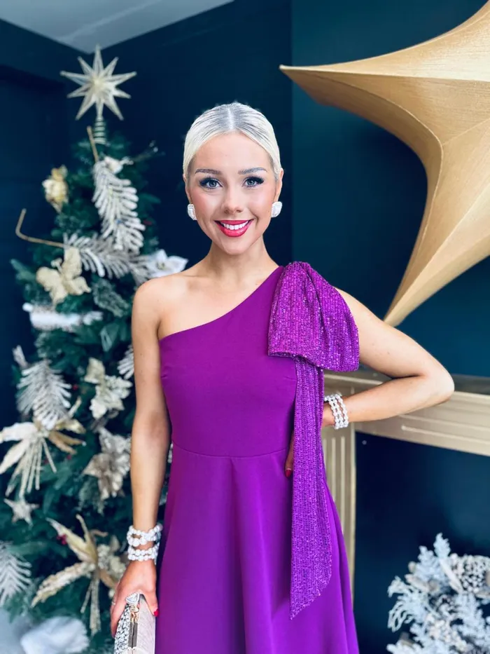 Women Evening Dress Canella Lane Hailey Sequin Bow Detail Dress Plum