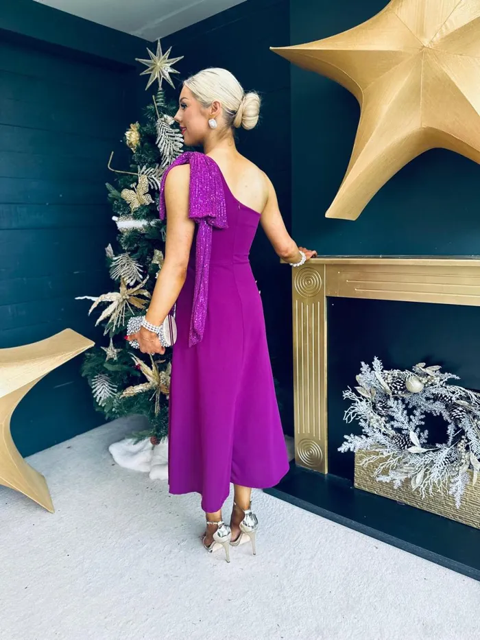 Women Evening Dress Canella Lane Hailey Sequin Bow Detail Dress Plum