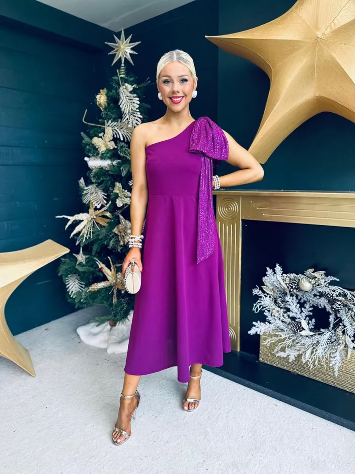 Women Evening Dress Canella Lane Hailey Sequin Bow Detail Dress Plum