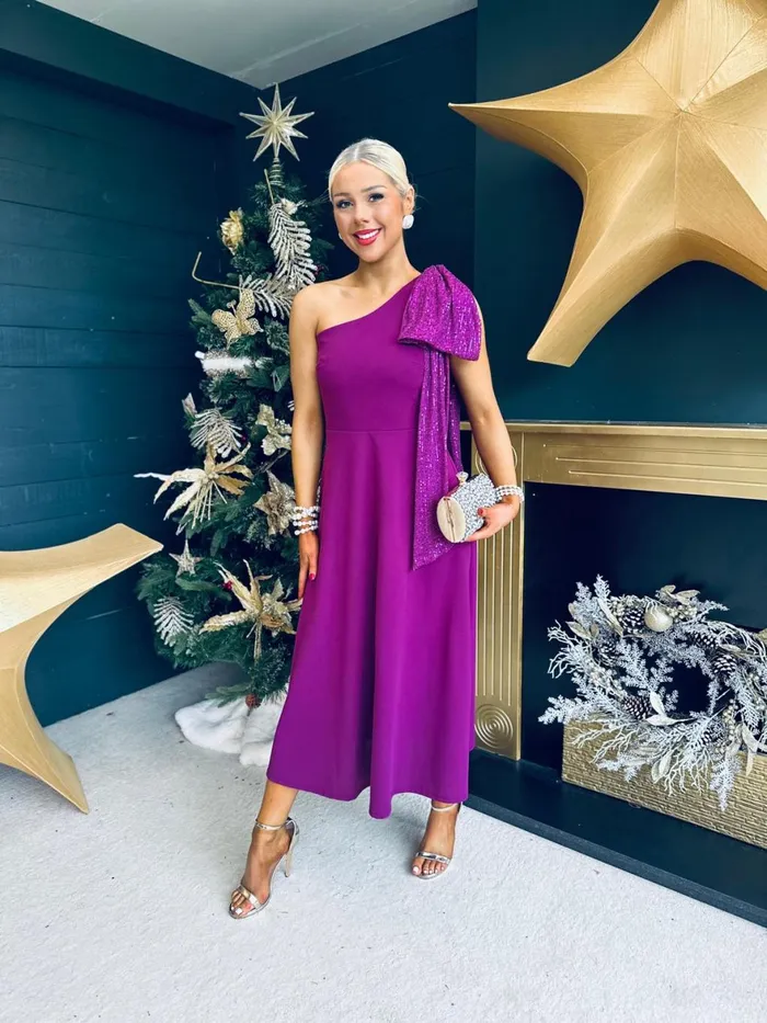 Women Evening Dress Canella Lane Hailey Sequin Bow Detail Dress Plum