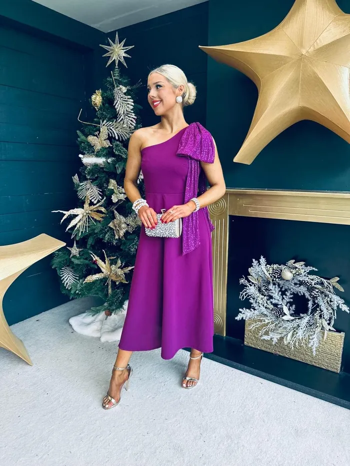 Women Evening Dress Canella Lane Hailey Sequin Bow Detail Dress Plum