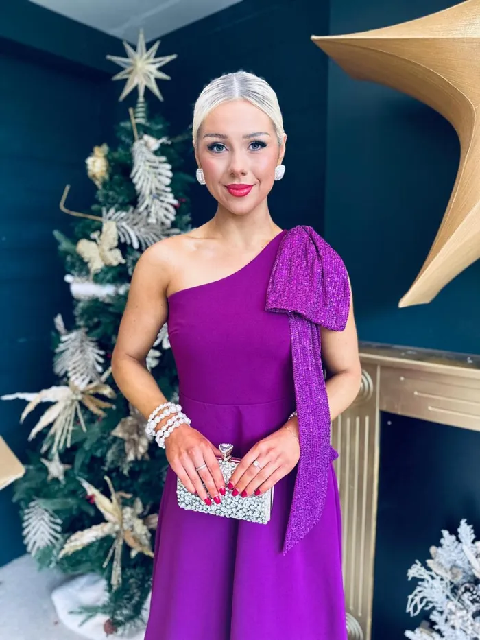 Women Evening Dress Canella Lane Hailey Sequin Bow Detail Dress Plum