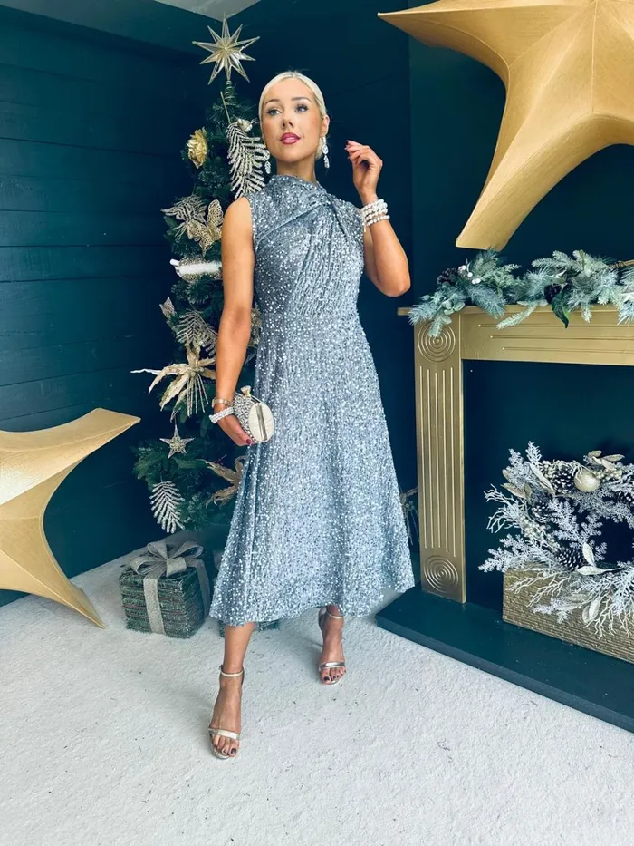Women Evening Dress Canella Lane Kasey Gathered Occasion Dress Grey