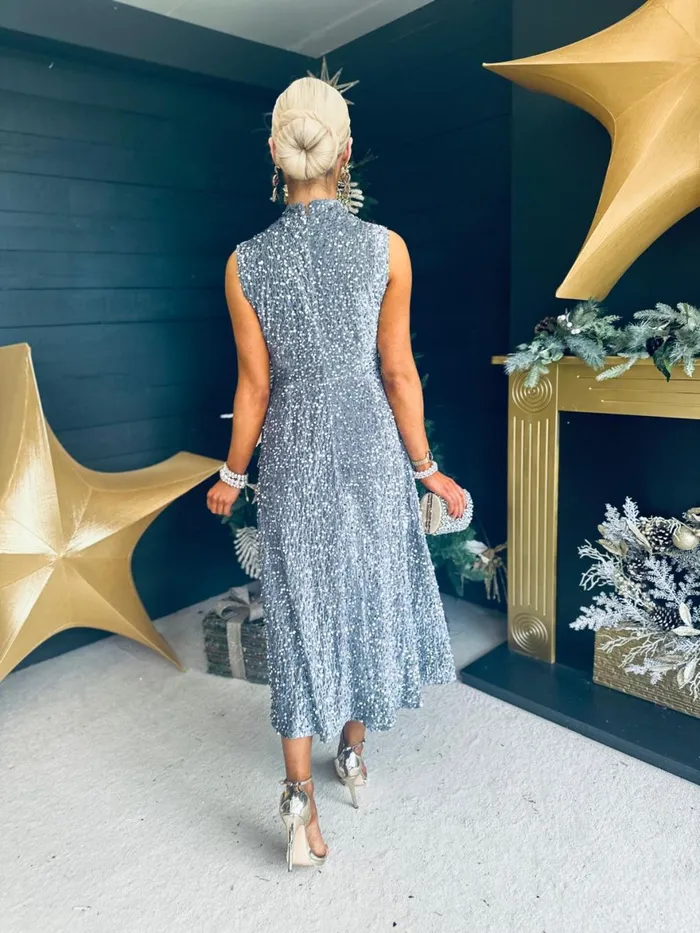 Women Evening Dress Canella Lane Kasey Gathered Occasion Dress Grey