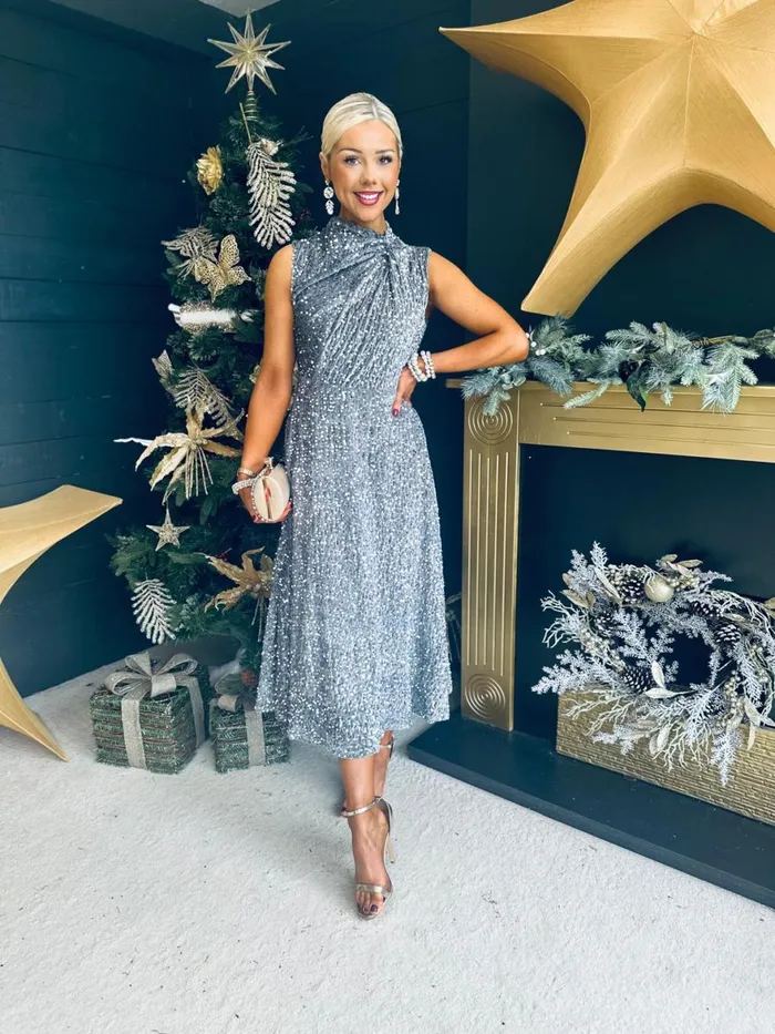 Women Evening Dress Canella Lane Kasey Gathered Occasion Dress Grey