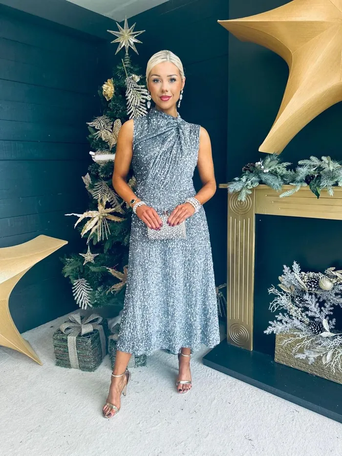 Women Evening Dress Canella Lane Kasey Gathered Occasion Dress Grey
