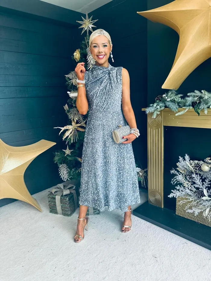 Women Evening Dress Canella Lane Kasey Gathered Occasion Dress Grey