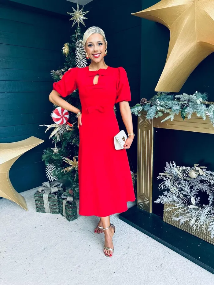 Women Evening Dress Canella Lane Mariah Bow Detail Midi Dress Red