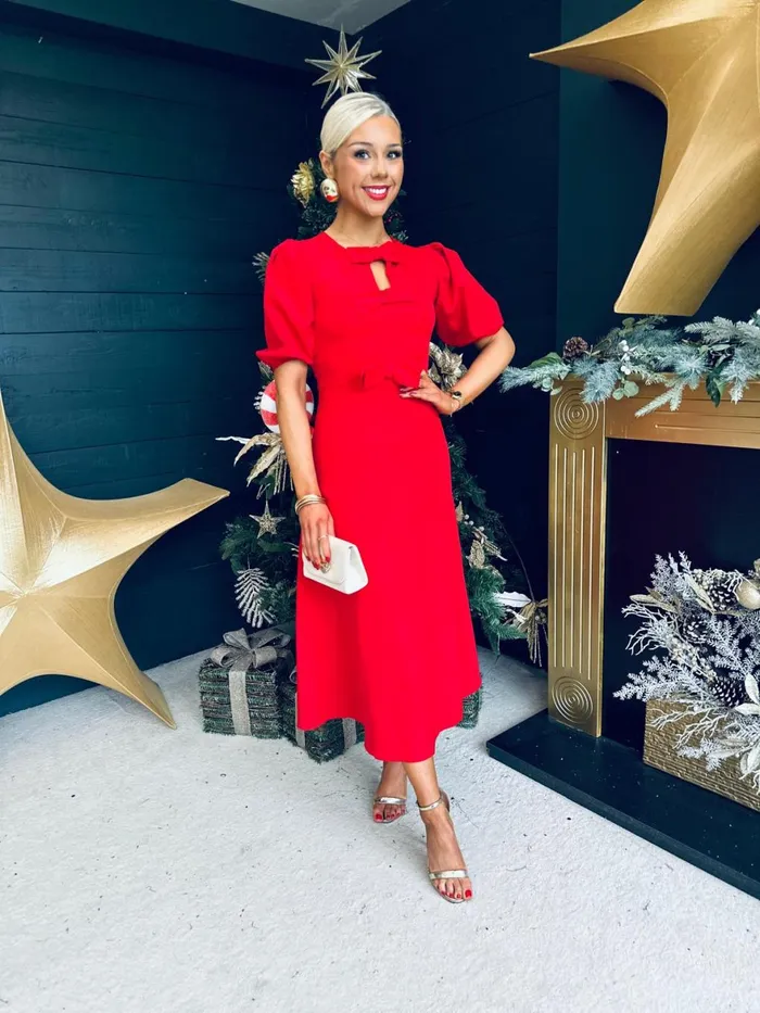 Women Evening Dress Canella Lane Mariah Bow Detail Midi Dress Red