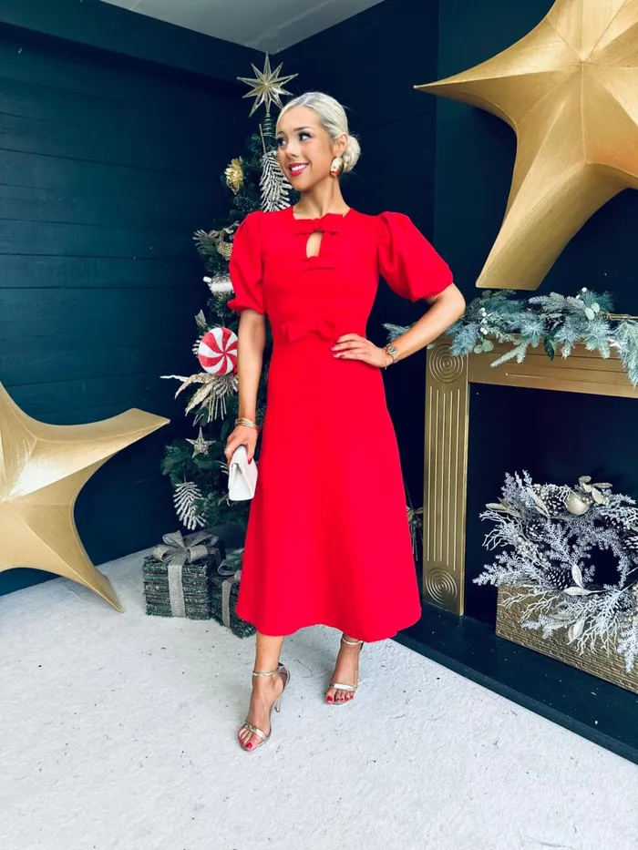 Women Evening Dress Canella Lane Mariah Bow Detail Midi Dress Red