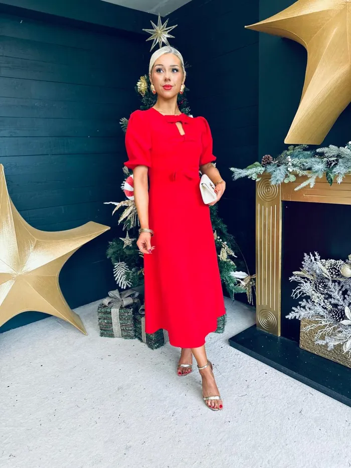 Women Evening Dress Canella Lane Mariah Bow Detail Midi Dress Red