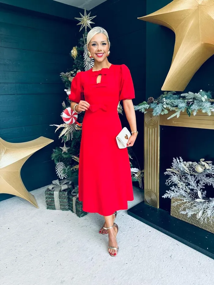 Women Evening Dress Canella Lane Mariah Bow Detail Midi Dress Red