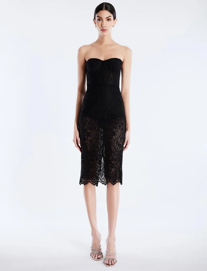 Women Evening Dresses and Gowns BCBG Becca Lace Midi Dress Black