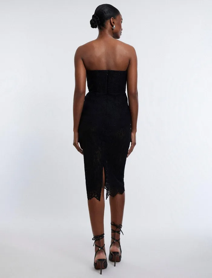 Women Evening Dresses and Gowns BCBG Becca Lace Midi Dress Black