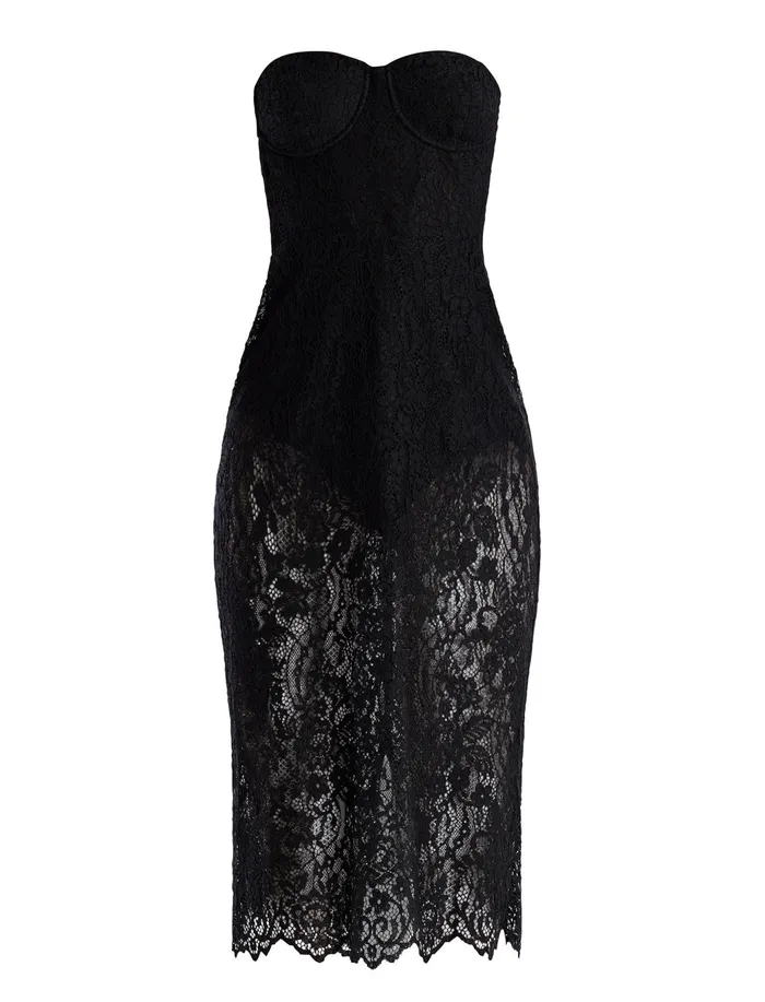 Women Evening Dresses and Gowns BCBG Becca Lace Midi Dress Black
