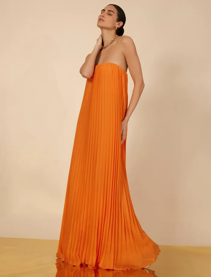 Women Evening Dresses and Gowns BCBG Cressida Strapless Gown Russet Orange