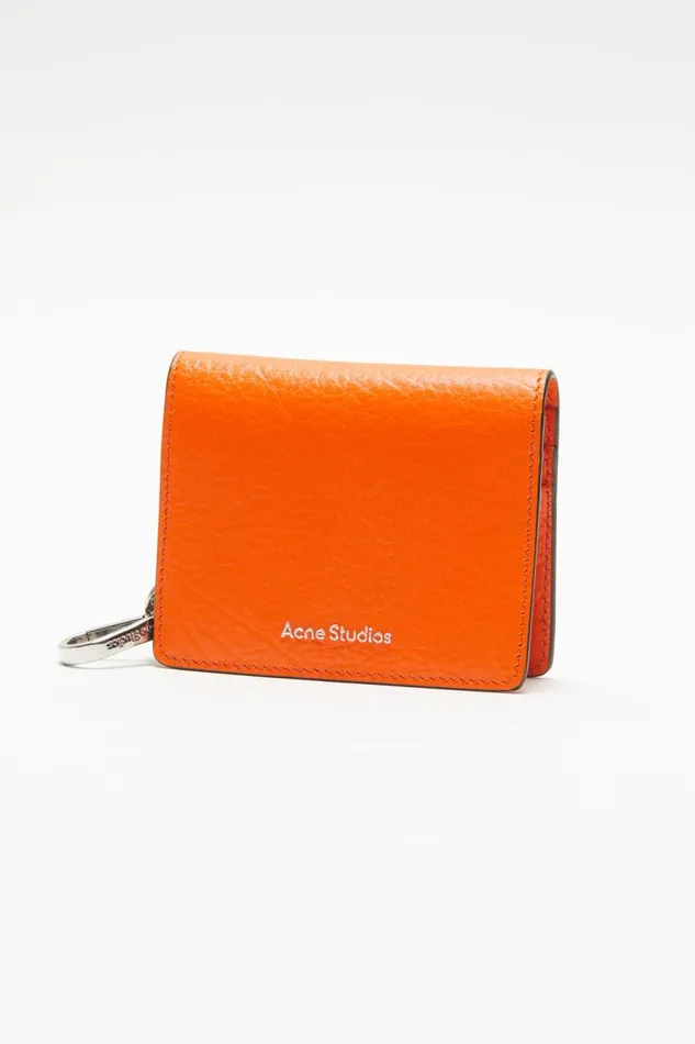 Women Folded Leather Wallet Bright Orange Acne Studios Small Leather Goods