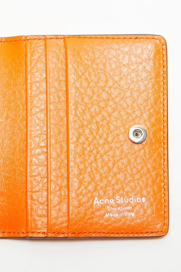 Women Folded Leather Wallet Bright Orange Acne Studios Small Leather Goods