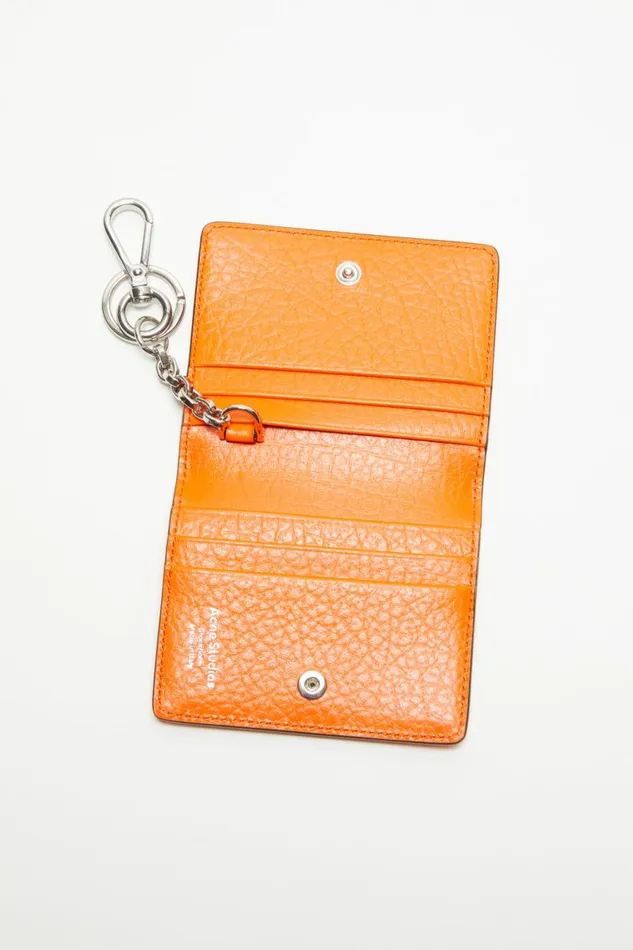 Women Folded Leather Wallet Bright Orange Acne Studios Small Leather Goods