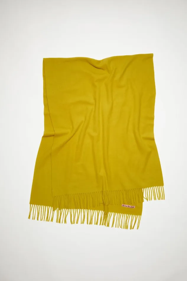 Women Fringe Wool Scarf 8211 Oversized Acid Yellow Acne Studios Scarves