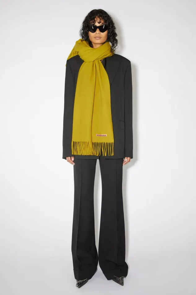 Women Fringe Wool Scarf 8211 Oversized Acid Yellow Acne Studios Scarves
