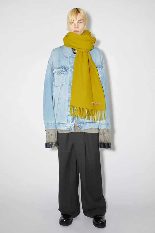 Women Fringe Wool Scarf 8211 Oversized Acid Yellow Acne Studios Scarves