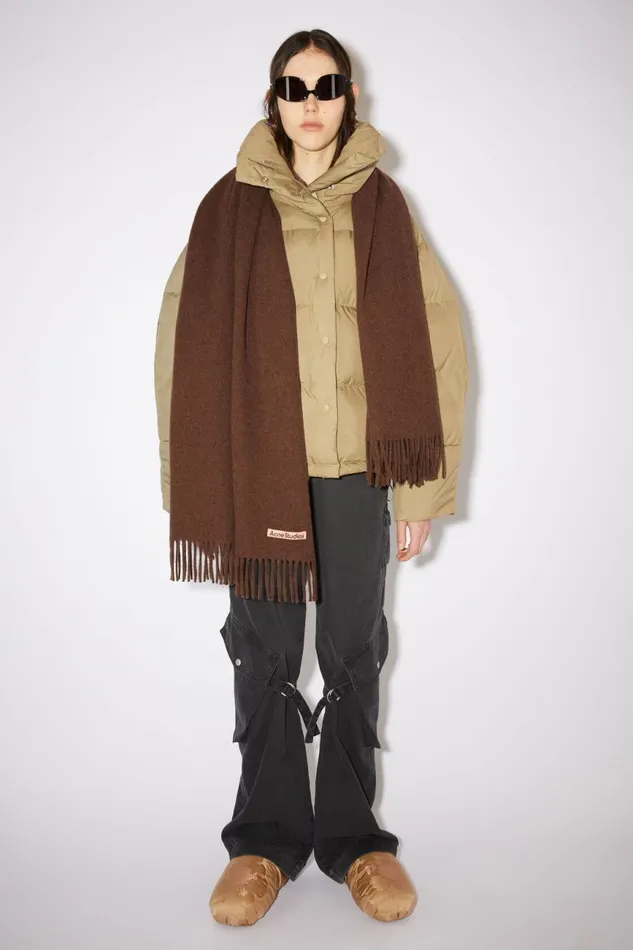 Women Fringe Wool Scarf 8211 Oversized Dark Rust Melange Acne Studios Scarves