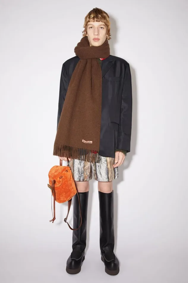 Women Fringe Wool Scarf 8211 Oversized Dark Rust Melange Acne Studios Scarves