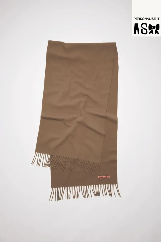 Women Fringe Wool Scarf Narrow Caramel Brown Acne Studios Scarves