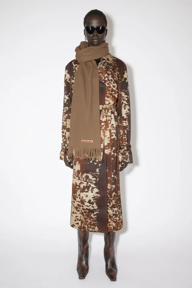 Women Fringe Wool Scarf Narrow Caramel Brown Acne Studios Scarves