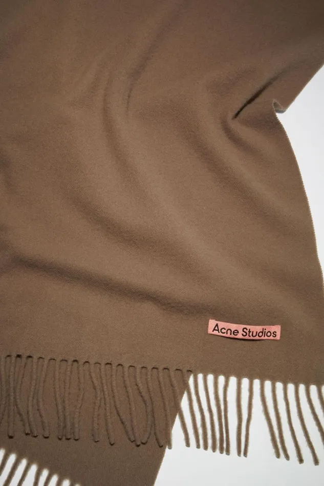 Women Fringe Wool Scarf Narrow Caramel Brown Acne Studios Scarves