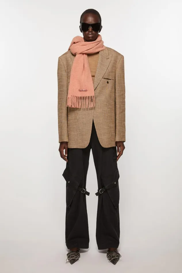 Women Fringe Wool Scarf Narrow Rose Melange Acne Studios Scarves