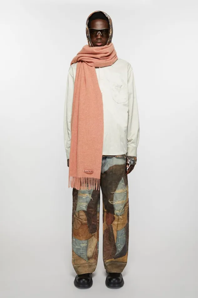 Women Fringe Wool Scarf Narrow Rose Melange Acne Studios Scarves
