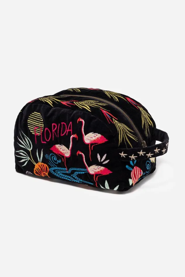 Women Handbags Johnny Was FLORIDA COTTON VELVET MAKEUP BAG Black