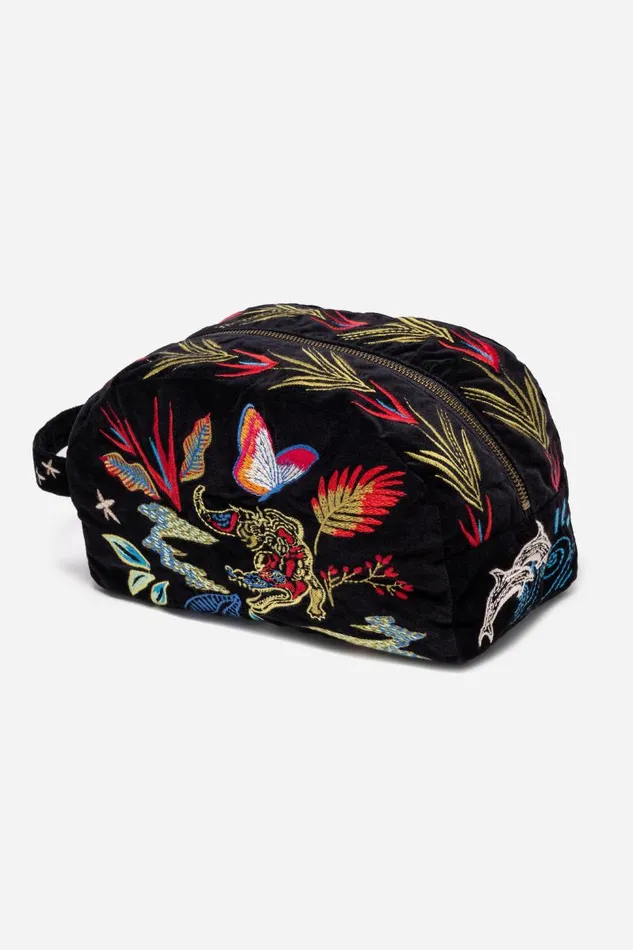 Women Handbags Johnny Was FLORIDA COTTON VELVET MAKEUP BAG Black Women Handbags Johnny Was FLORIDA COTTON VELVET MAKEUP BAG Black