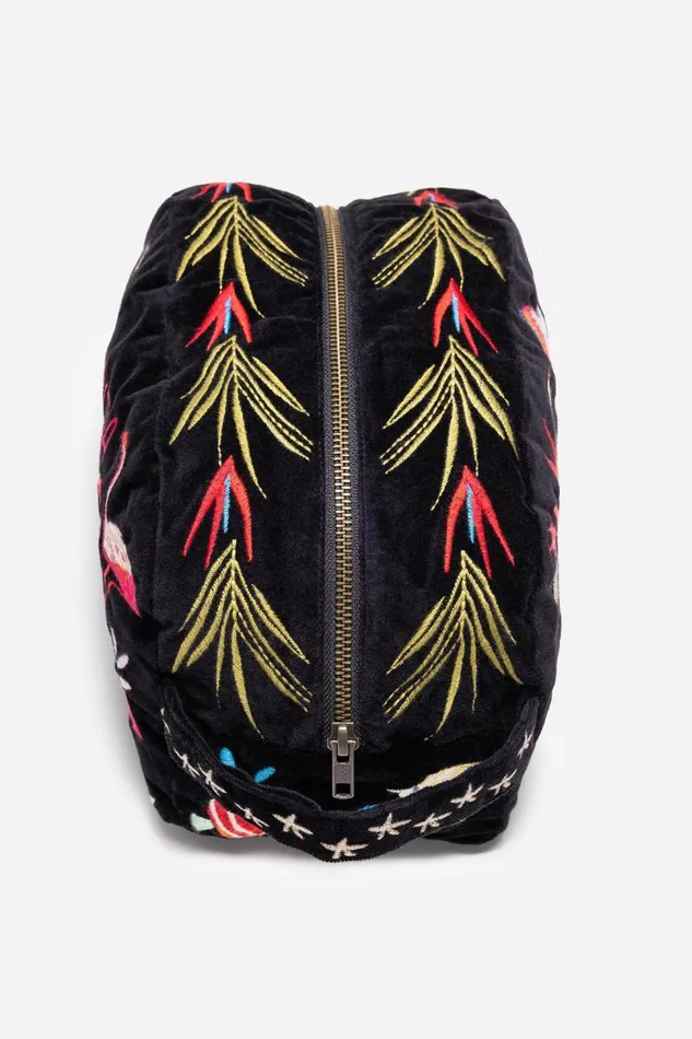 Women Handbags Johnny Was FLORIDA COTTON VELVET MAKEUP BAG Black Women Handbags Johnny Was FLORIDA COTTON VELVET MAKEUP BAG Black