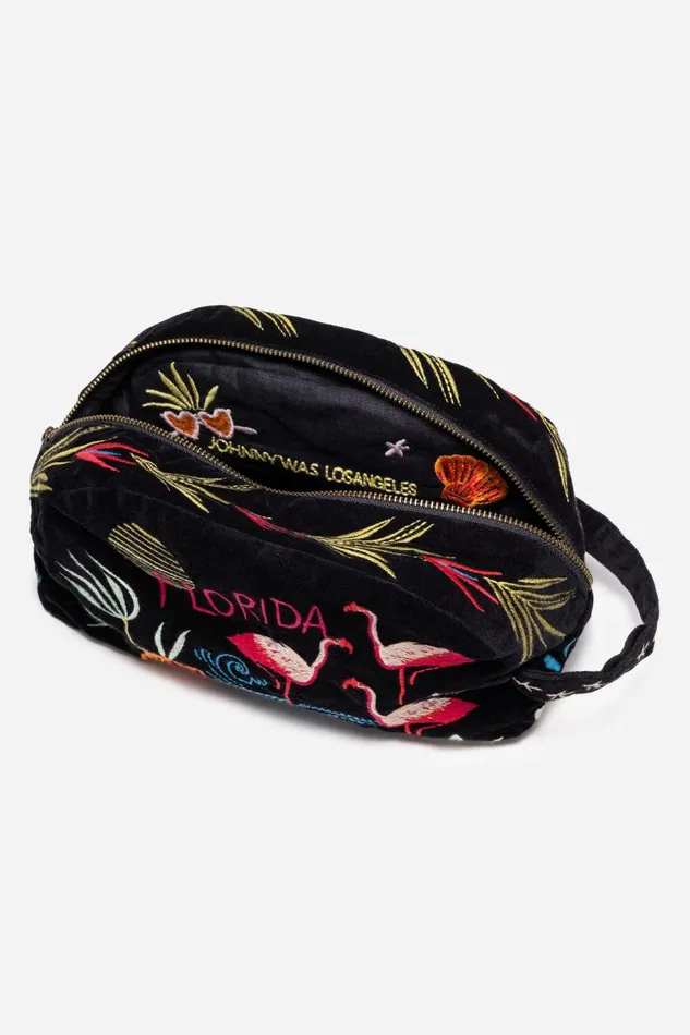 Women Handbags Johnny Was FLORIDA COTTON VELVET MAKEUP BAG Black Women Handbags Johnny Was FLORIDA COTTON VELVET MAKEUP BAG Black